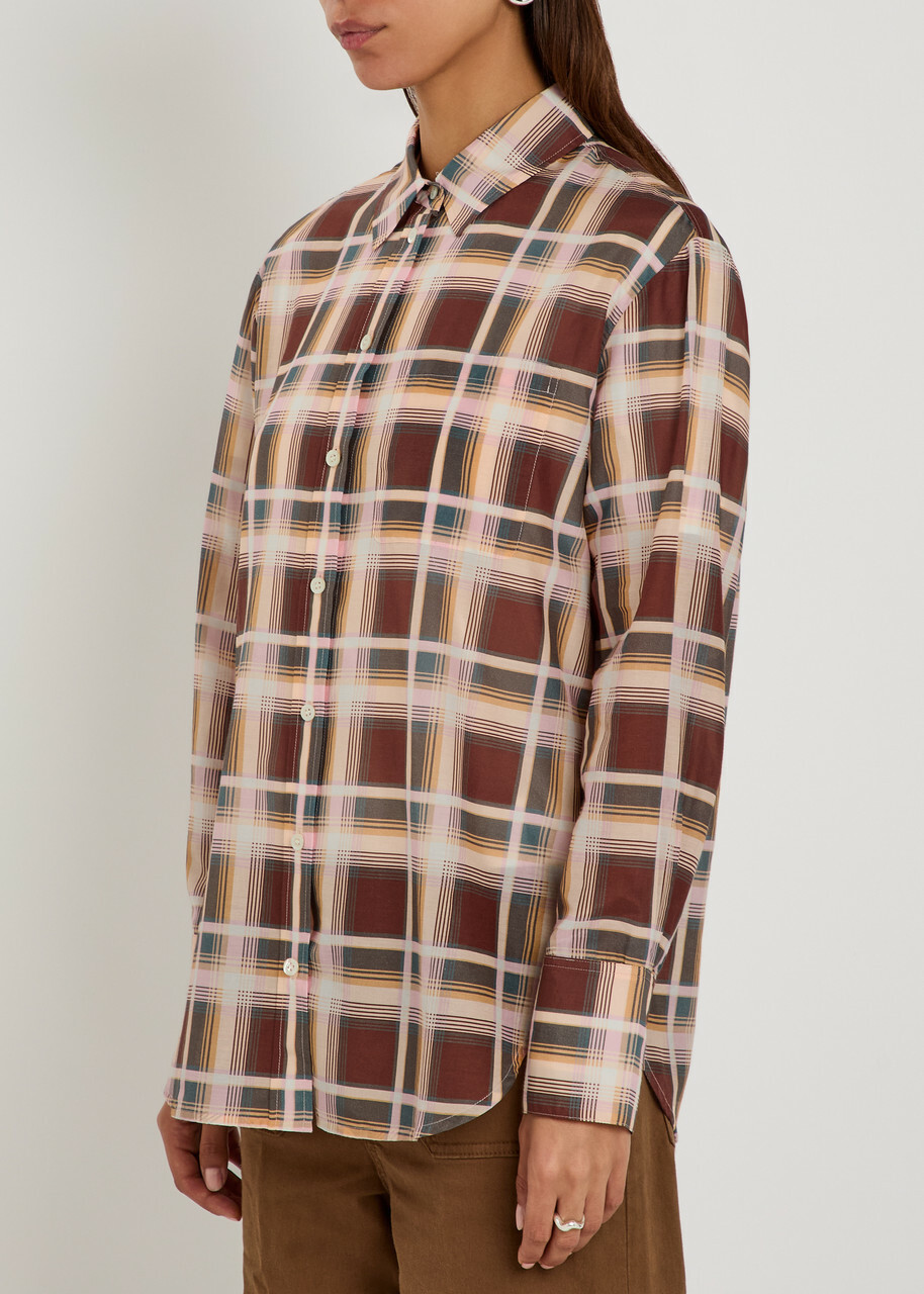Frame The Plaid Boy Cotton and Silk-blend Shirt Red