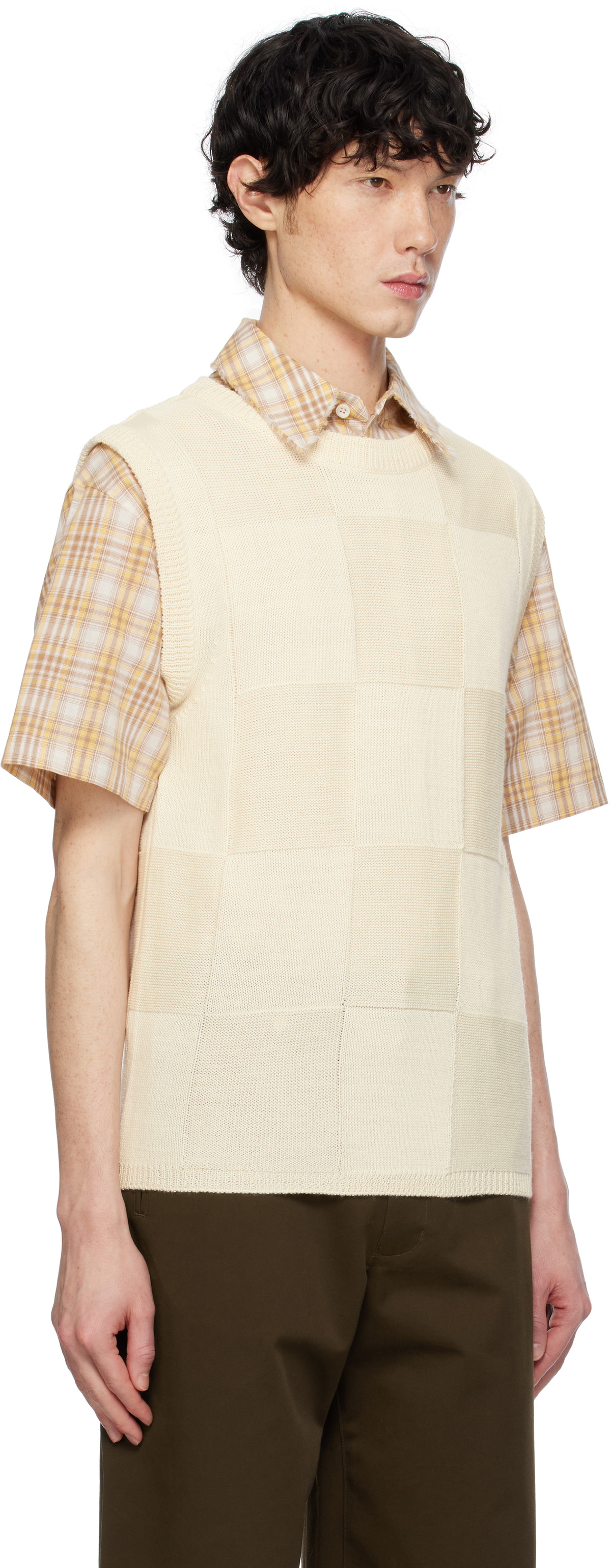 AFTER PRAY Off-White Damier Knit Vest