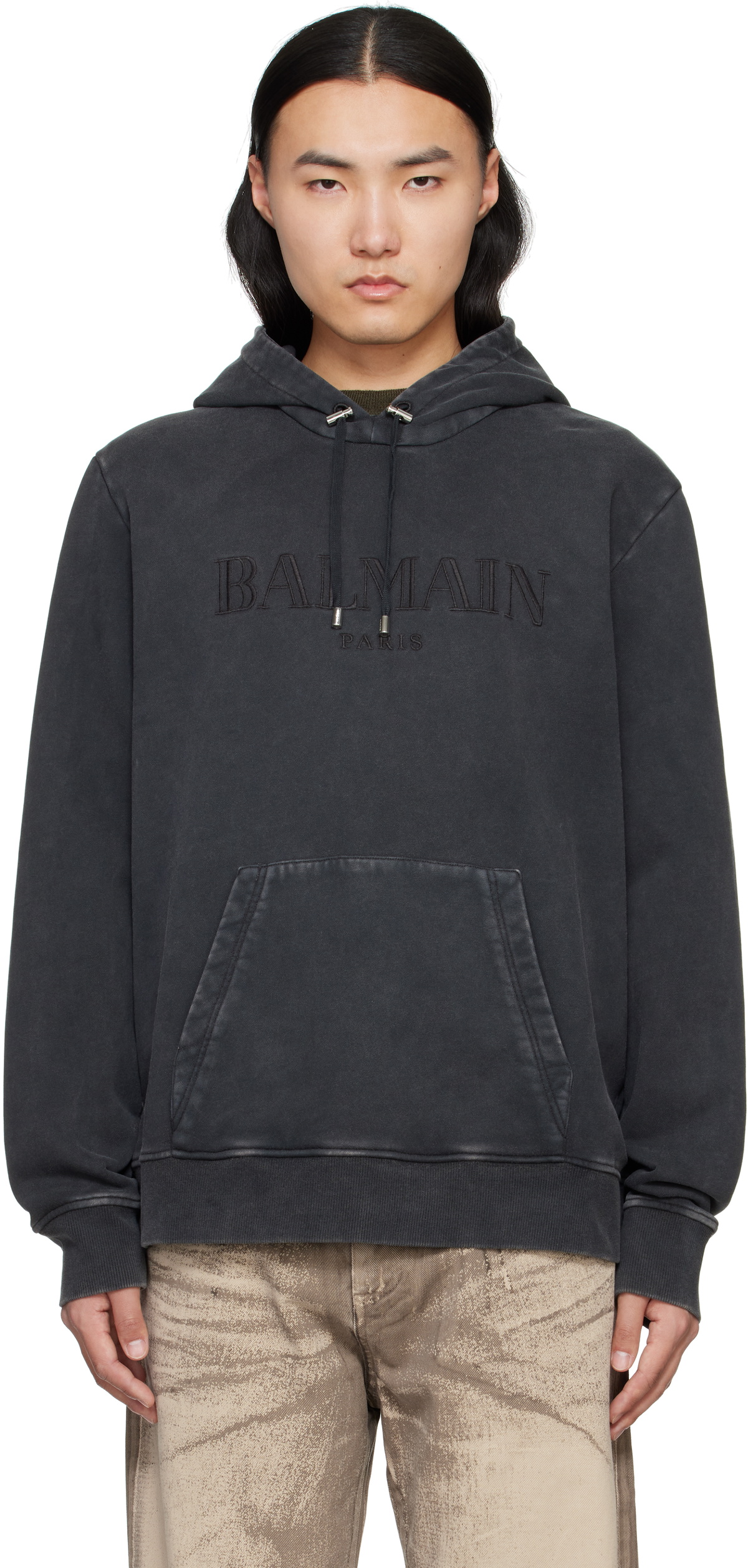 パーカー・フーディ BALMAIN SS25 Velvet logo hoodie (EH1JT047BC86 EAP) Balmain - Slim-Fit Logo-Jacquard Cotton-Blend Velvet Zip-Up