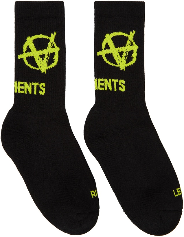 Photo: VETEMENTS Black & Yellow Anarchy Logo Socks