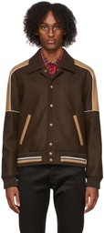 Saint Laurent Brown & Beige Teddy Varsity Jacket