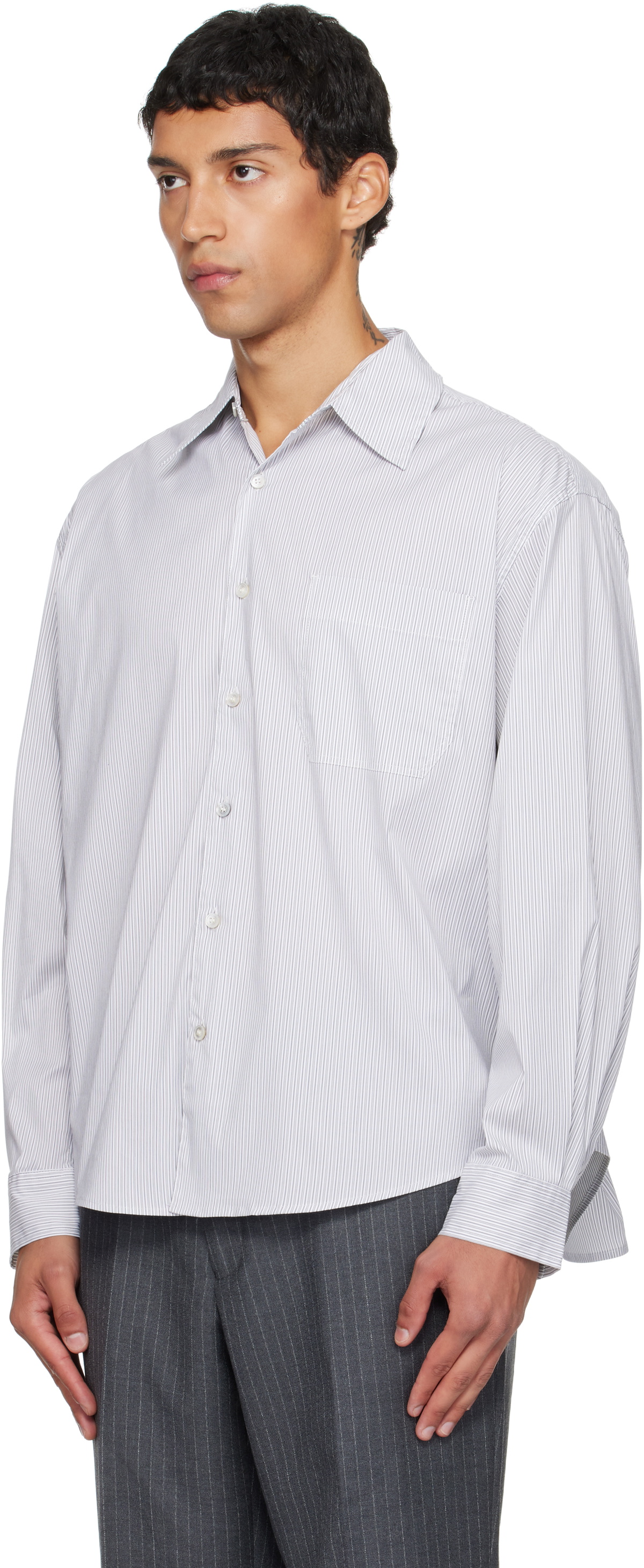 COOR White Multi-Pin Striped Oversized Shirt