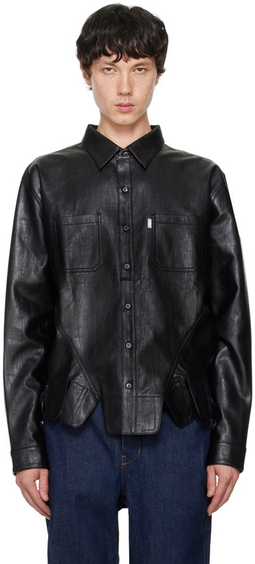 Photo: Juntae Kim Black Square Petal Corset Faux-Leather Shirt