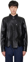 Juntae Kim Black Square Petal Corset Faux-Leather Shirt