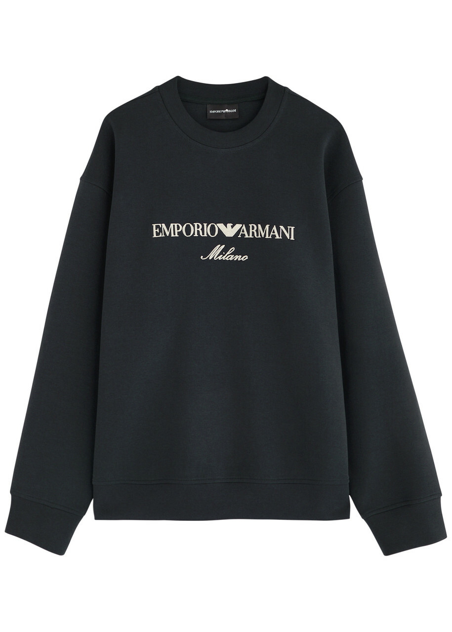 Emporio Armani Logo-embroidered Cotton-blend Sweatshirt Navy