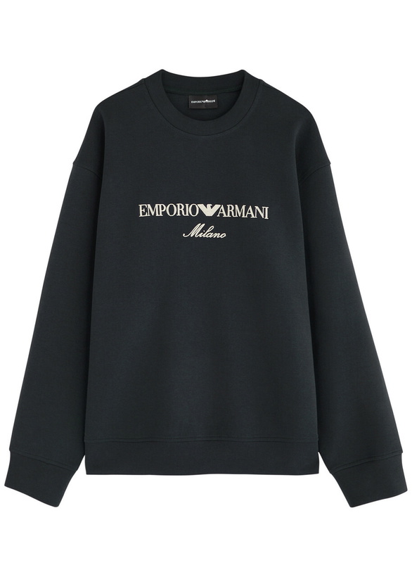 Photo: Emporio Armani Logo-embroidered Cotton-blend Sweatshirt Navy