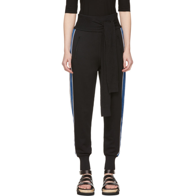 Photo: 3.1 Phillip Lim Black and Blue Waist Tie Jogger Pants