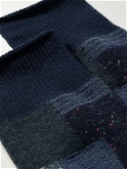 Anonymous Ism - Patchwork Jacquard-Knit Cotton-Blend Socks - Blue