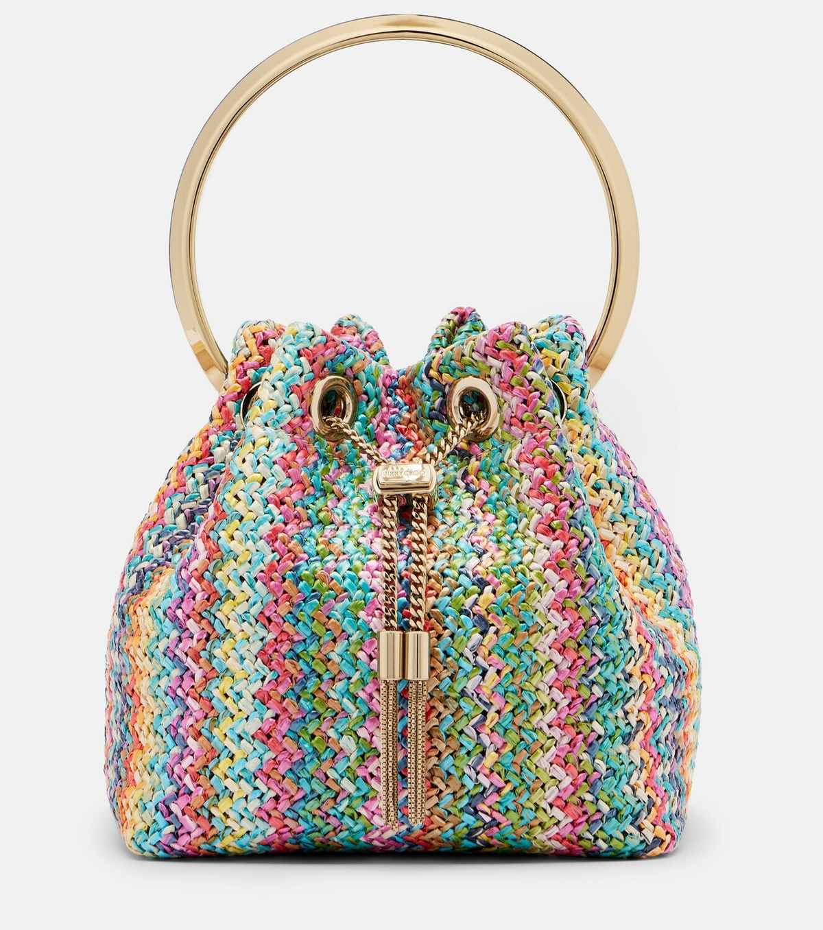 Jimmy Choo Bon Bon Small raffia-effect bucket bag