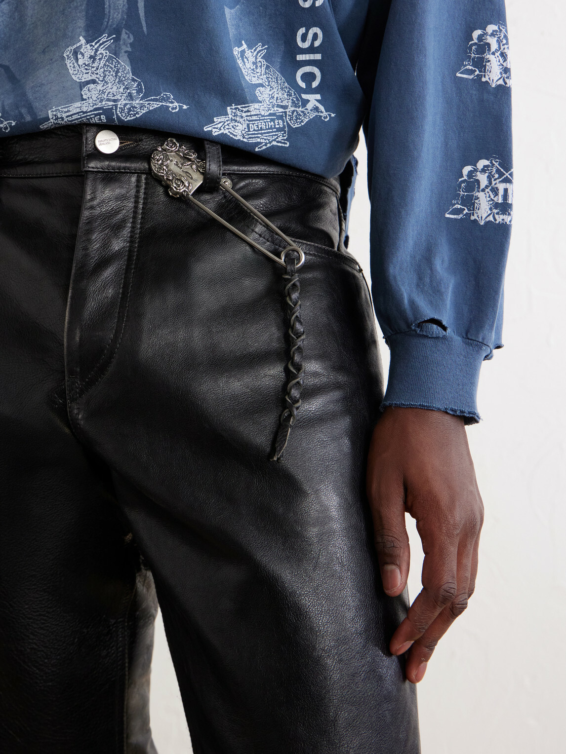 Enfants Riches Déprimés - Oversized Safety Pin Leather-Trimmed Sterling Silver Keyring