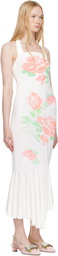 Yuhan Wang SSENSE Exclusive White Rose Printed Halterneck Midi Dress