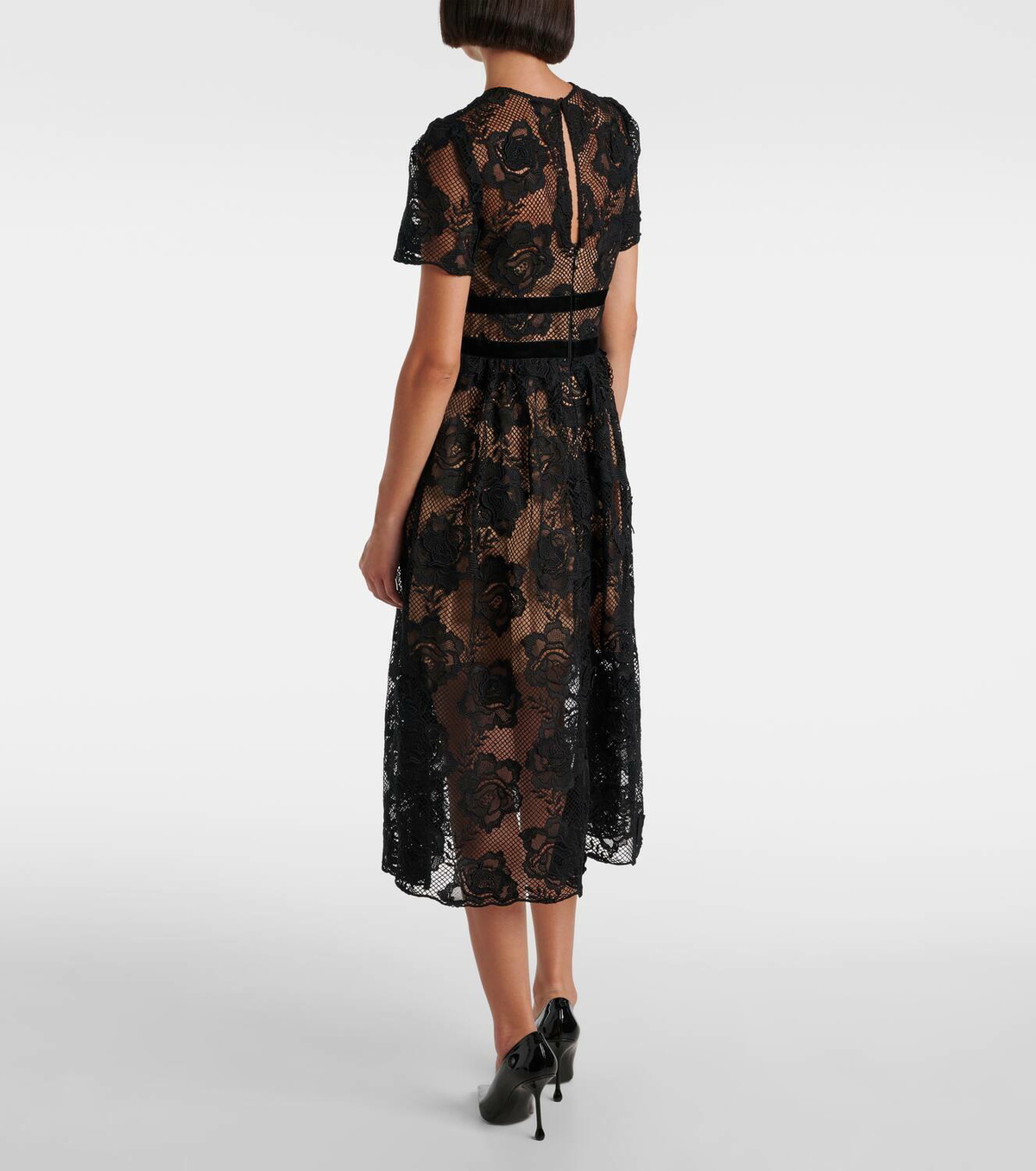 SELF-PORTRAIT ワンピース レース Lace and velvet midi 963992 Self-Portrait Lace and velvet midi dress Self-Portrait