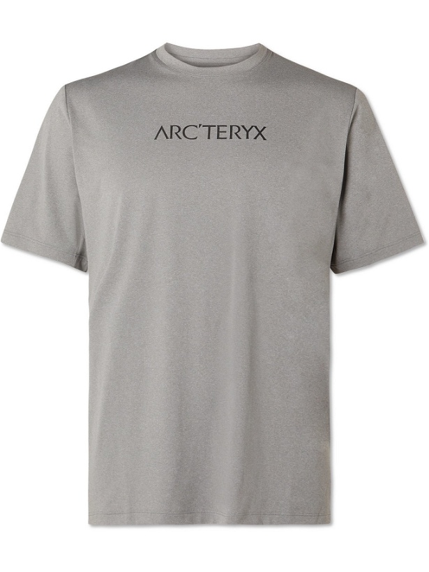 Photo: ARC'TERYX - Remige Word Logo-Print Mélange Stretch-Jersey T-Shirt - Gray