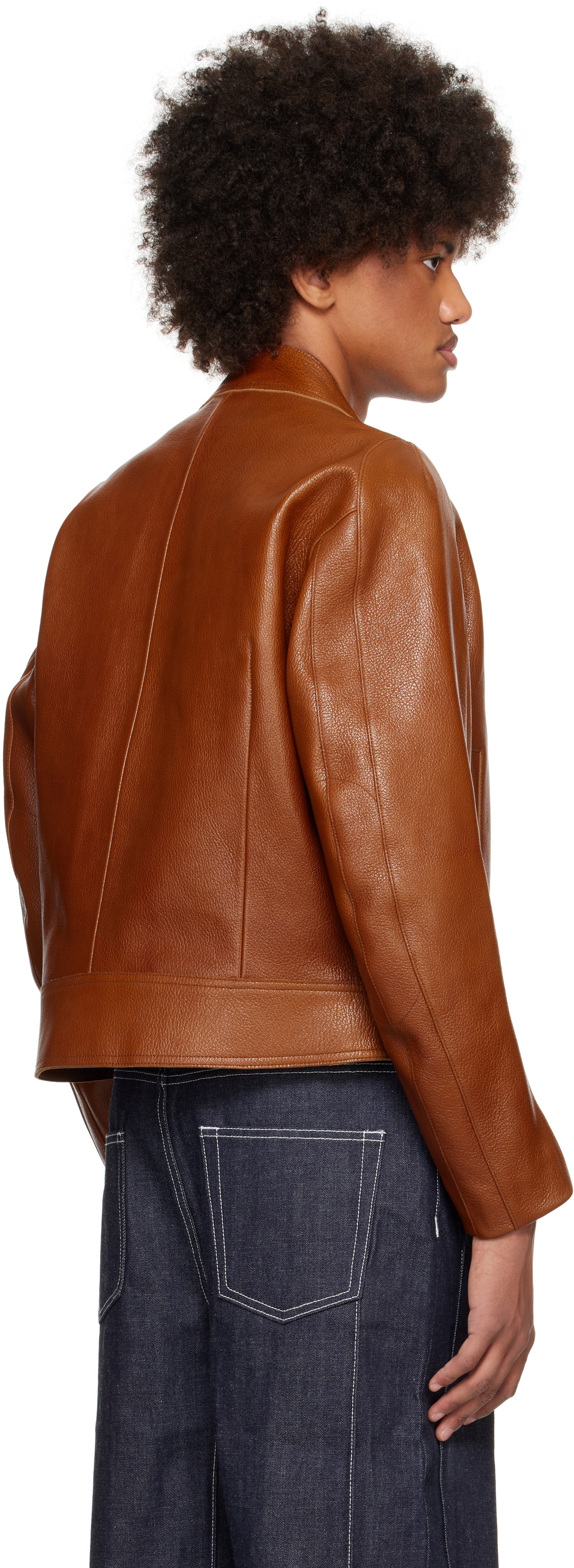 Karmuel Young Brown 2-Way Pocket Biker Leather Jacket