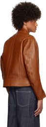 Karmuel Young Brown 2-Way Pocket Biker Leather Jacket