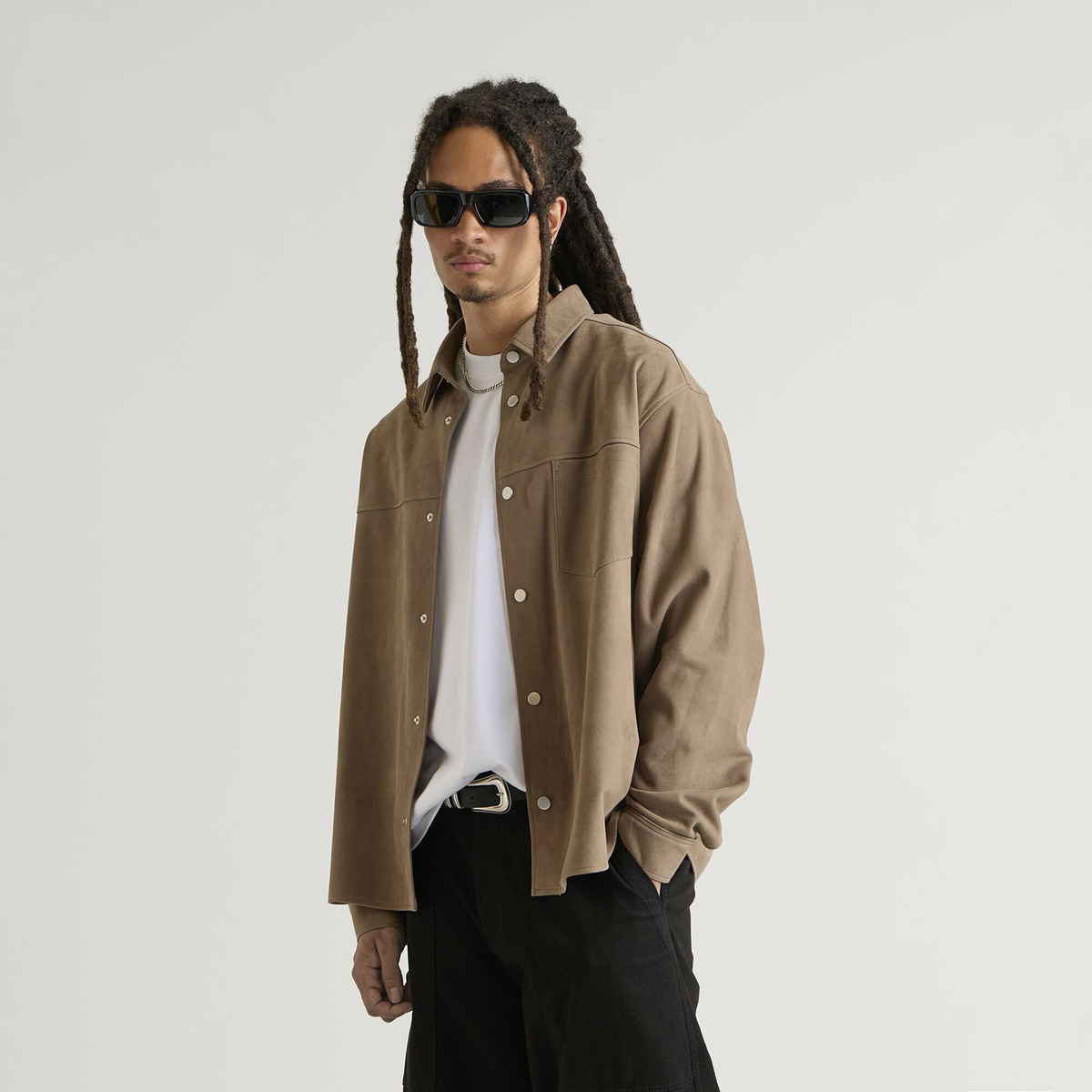 END. Task Suede Leather Shirt in Khaki