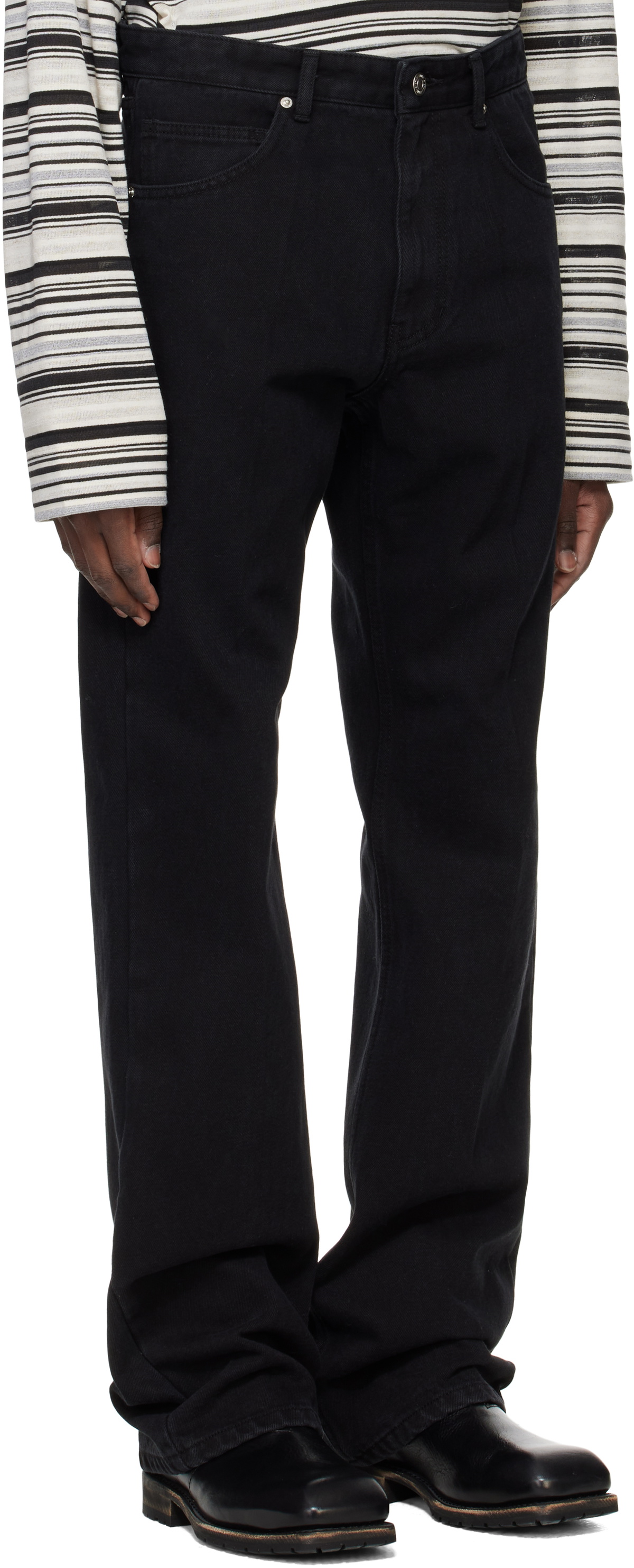 System Black Straight Slim Bootscut Denim Jeans