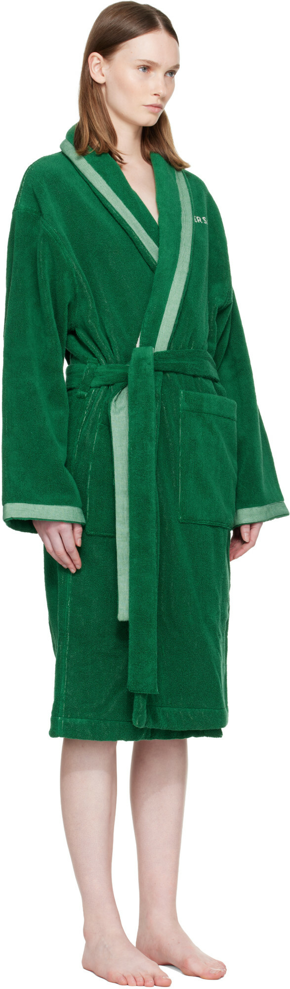 Versace Green Cotton-Terry Jacquard Bathrobe