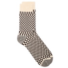 RoToTo Checkerboard Pattern Sock in Brown
