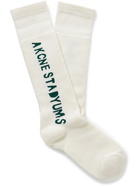 Acne Studios - Logo-Jacquard Stretch Cotton-Blend Socks - White