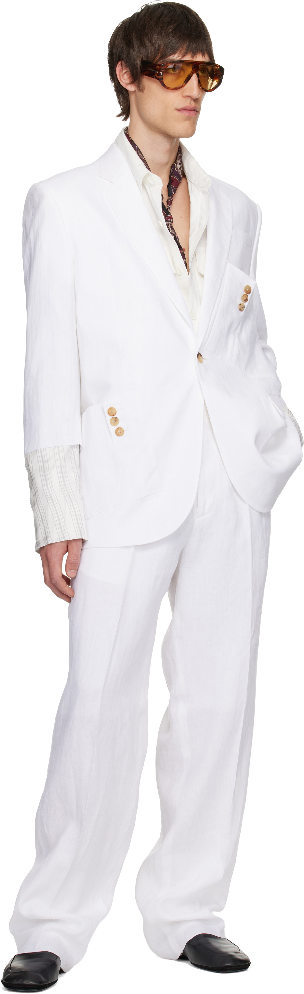 Moschino White Tailored Twist Linen Cloth Trousers
