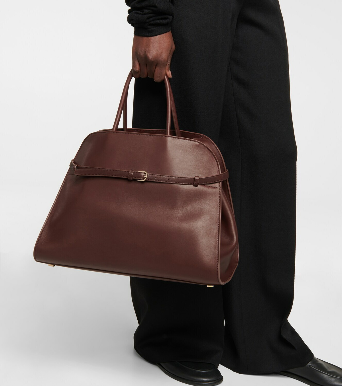 The Row Margaux 17 Large Leather Tote Bag in Brown