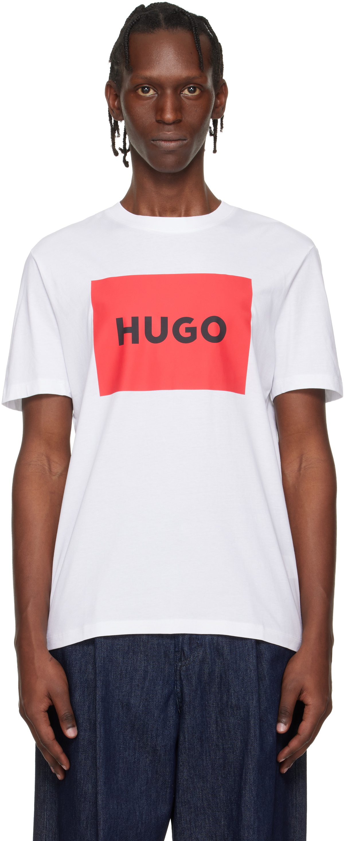 Hugo White Regular-Fit Logo-Print T-shirt