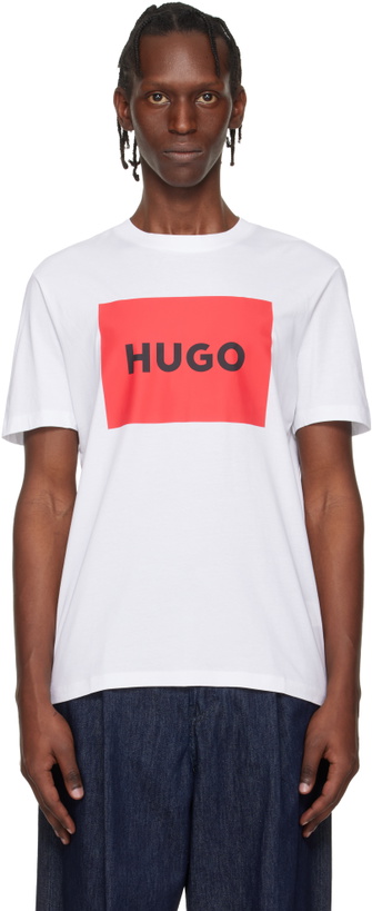 Photo: Hugo White Regular-Fit Logo-Print T-shirt
