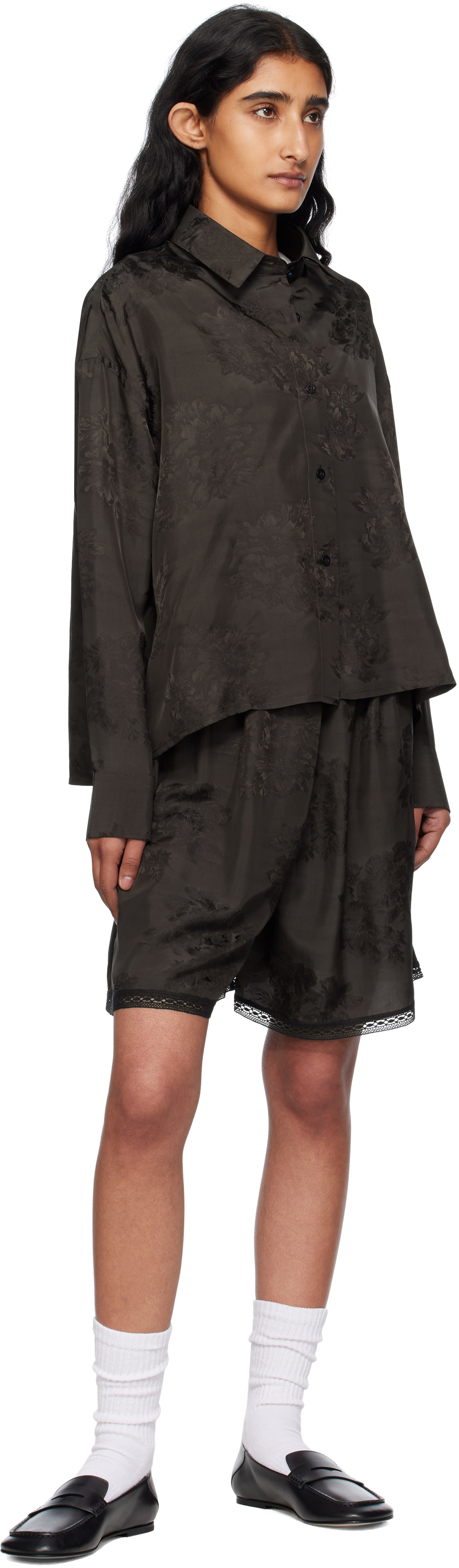 Cordera Brown Jacquard Lace Shorts