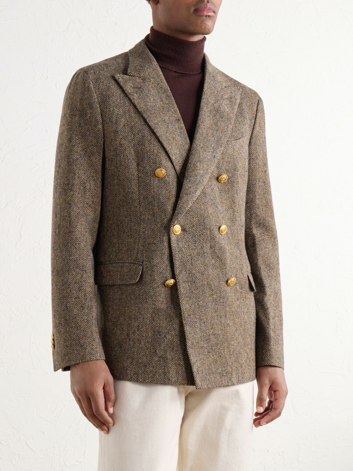 Slowear - Incotex Double-Breasted Herringbone Shetland Wool-Twill Blazer - Brown