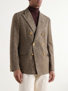 Slowear - Incotex Double-Breasted Herringbone Shetland Wool-Twill Blazer - Brown