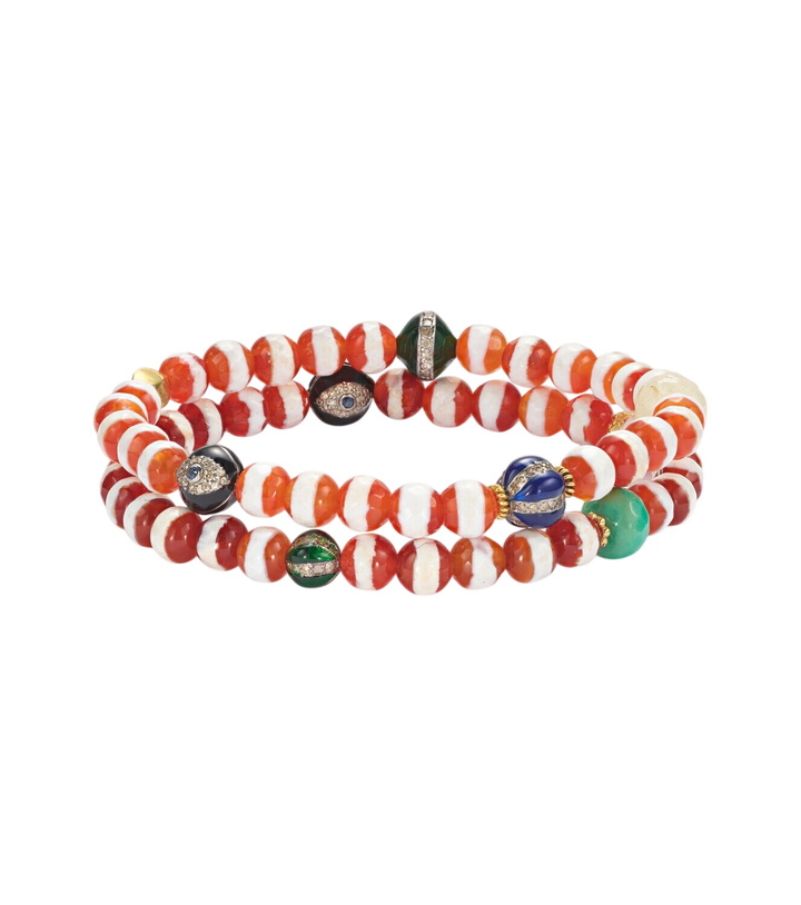 Photo: Ileana Makri Set of 2 18kt gold and sterling silver beaded bracelets with gemstones