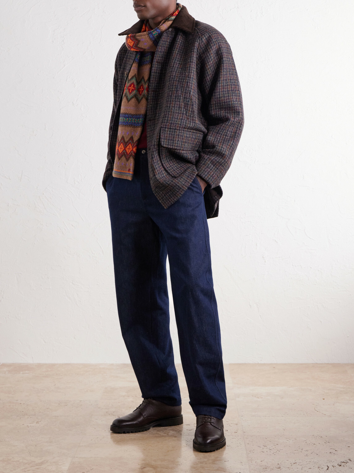 De Bonne Facture - Checked Corduroy-Trimmed Wool-Tweed Jacket - Brown
