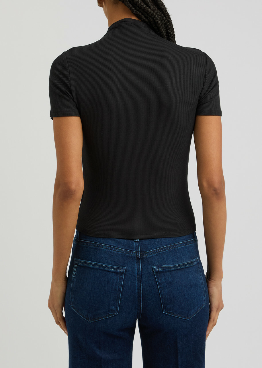 Paige Blanche Ribbed Stretch-jersey T-shirt Black