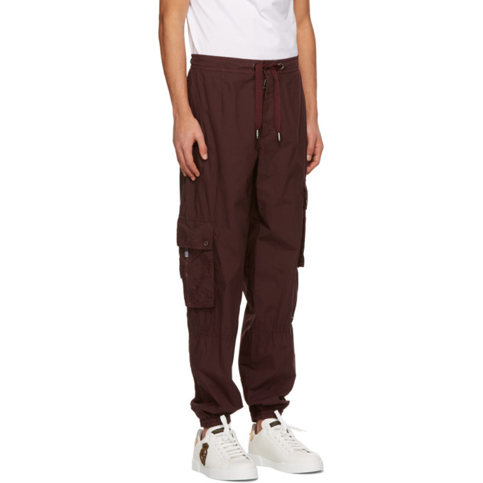 Dolce and Gabbana Burgundy Garment-Dyed Jogging Cargo Pants Dolce