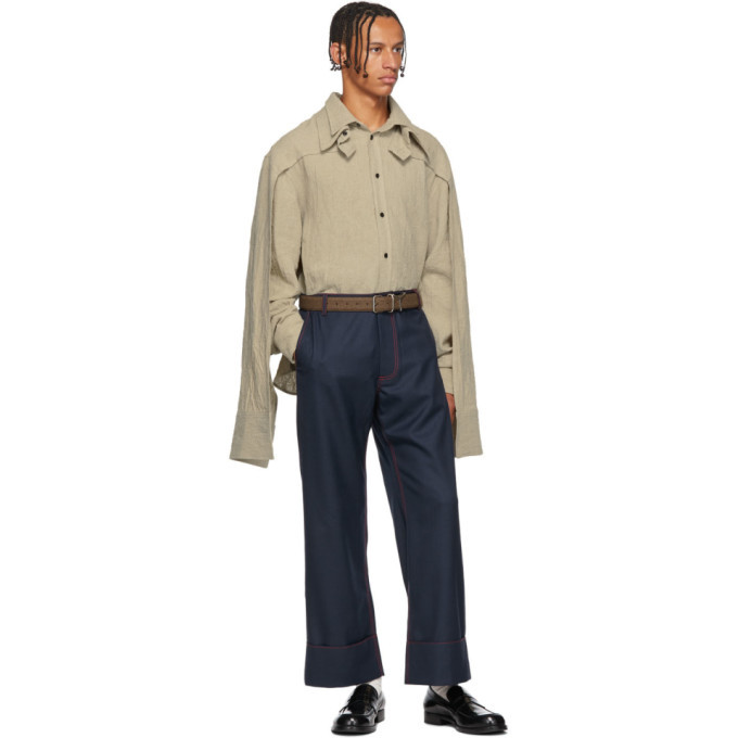 Chin Mens Beige Linen Cape Shirt