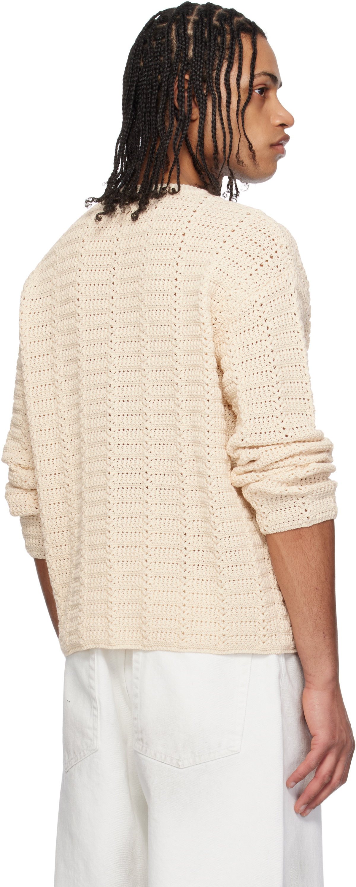 COOR Beige Cotton Crochet Pullover Knit Sweater