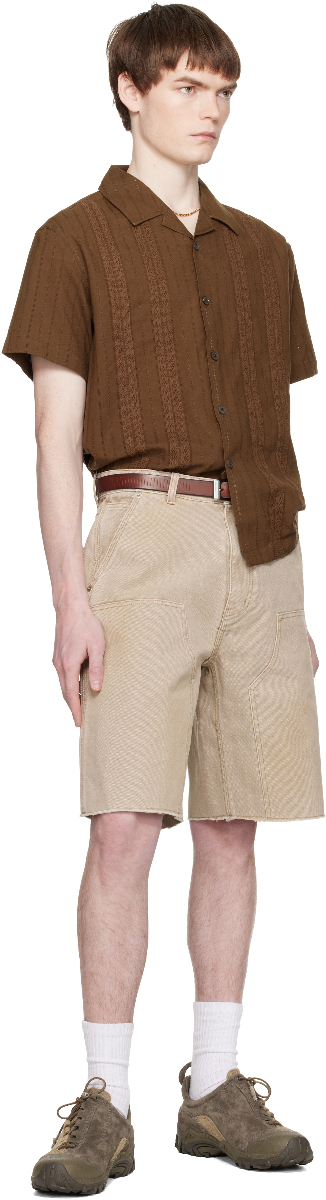 COOR Brown Guayabera Tape Half Shirt
