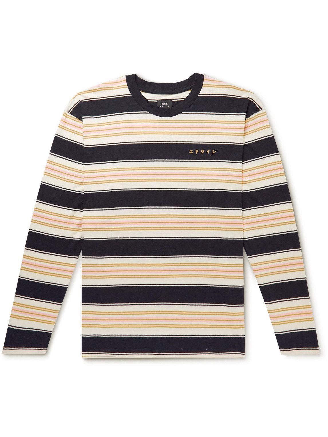 Photo: EDWIN - Printed Striped Cotton-Jersey T-Shirt - Black