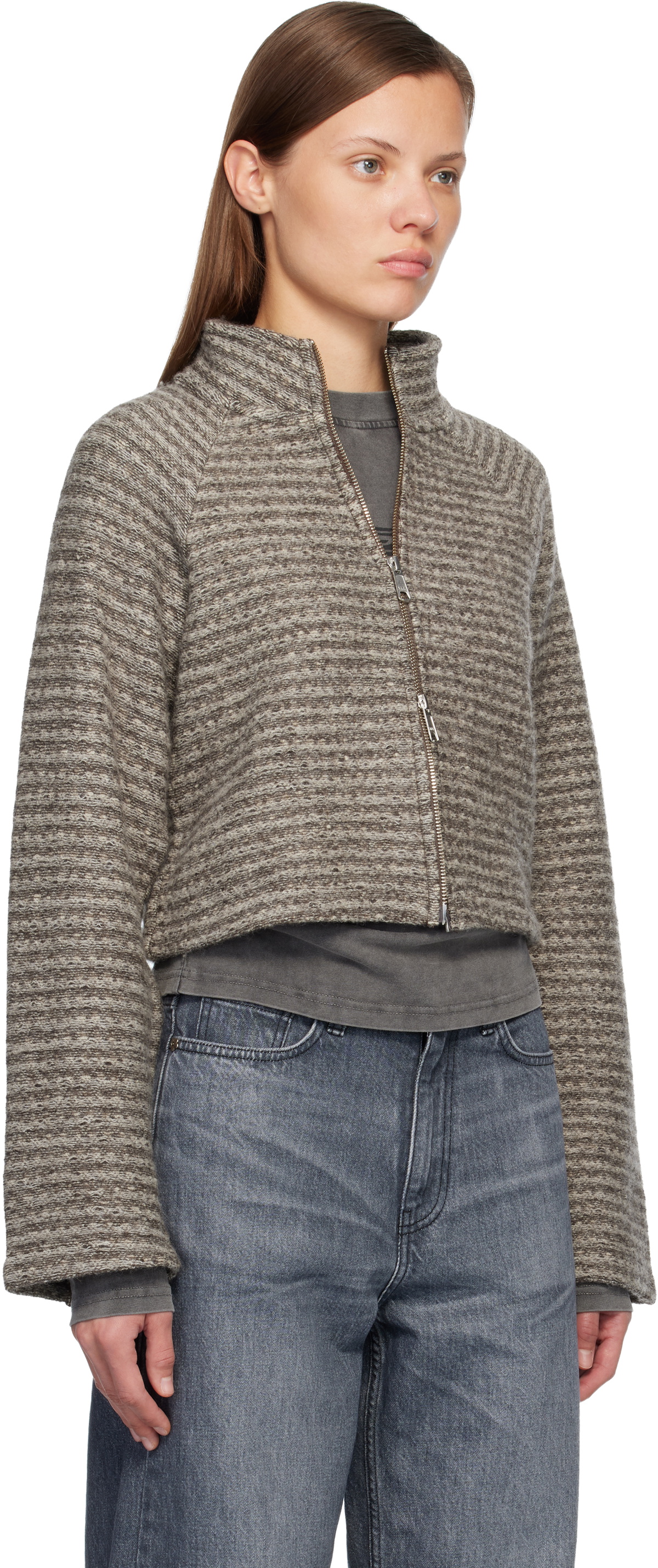 mfpen Gray Cropped Leisure Zip Up Jacket