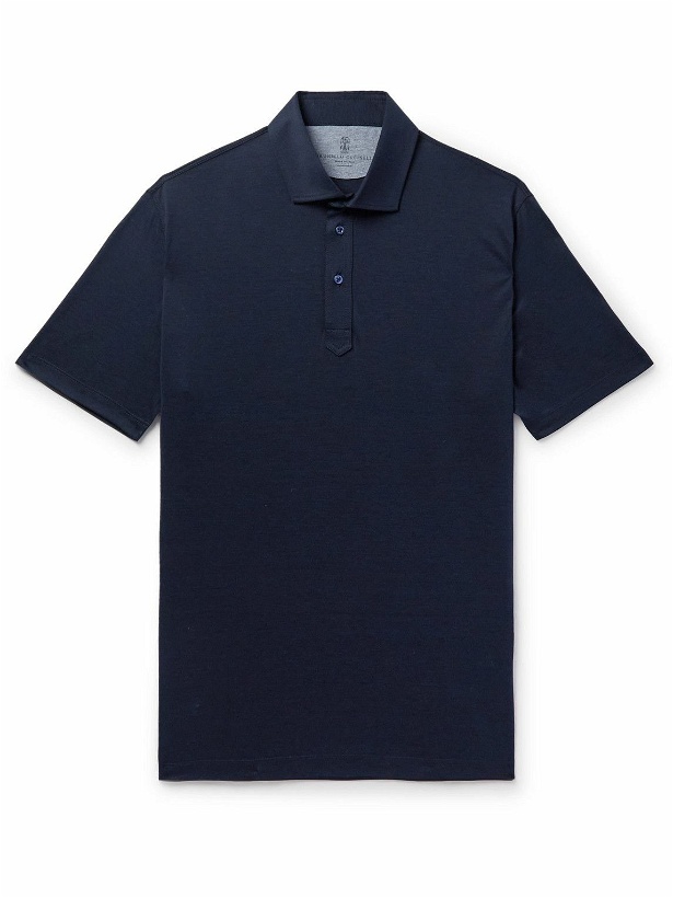 Photo: Brunello Cucinelli - Silk and Cotton-Blend Polo Shirt - Blue