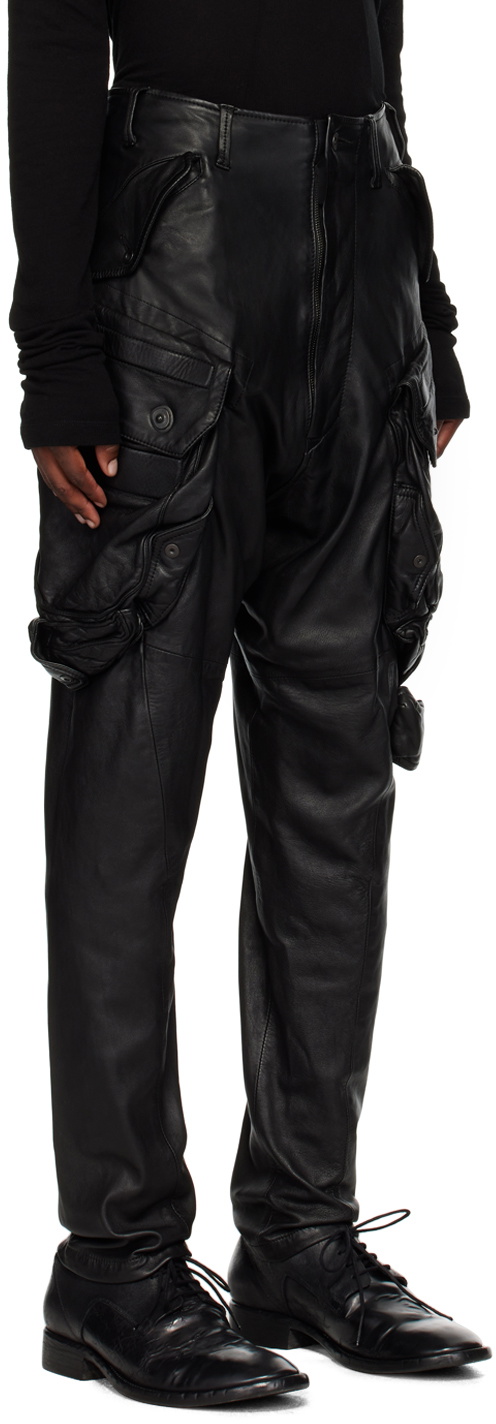 Julius Black Gas Mask Leather Cargo Pants Julius