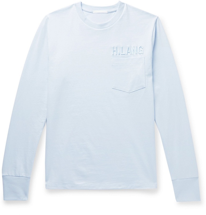 Photo: Helmut Lang - Logo-Embroidered Cotton-Jersey T-Shirt - Blue
