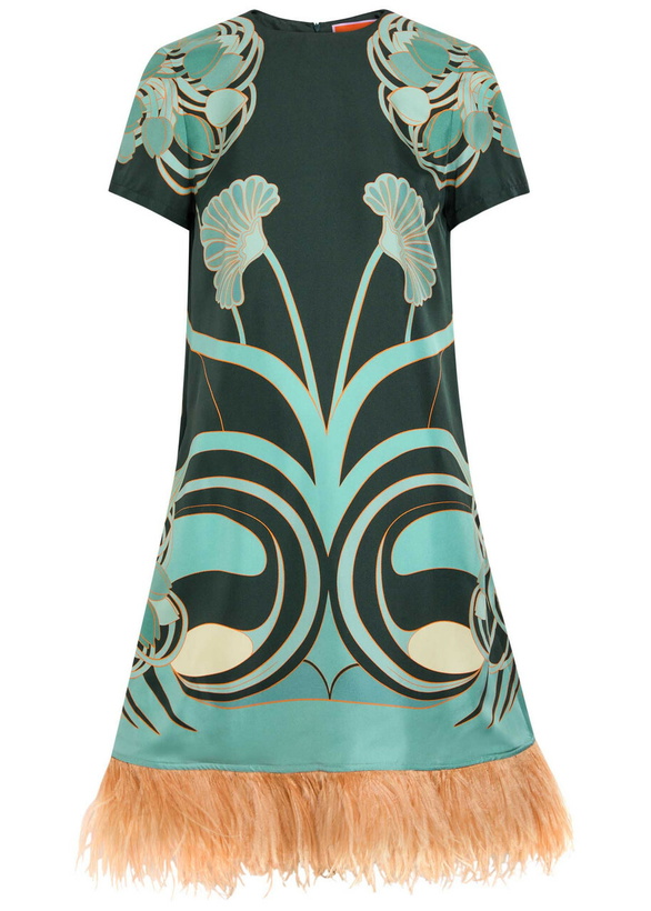 Photo: LA Double J Swing Feather-embellished Silk Midi Dress Blue