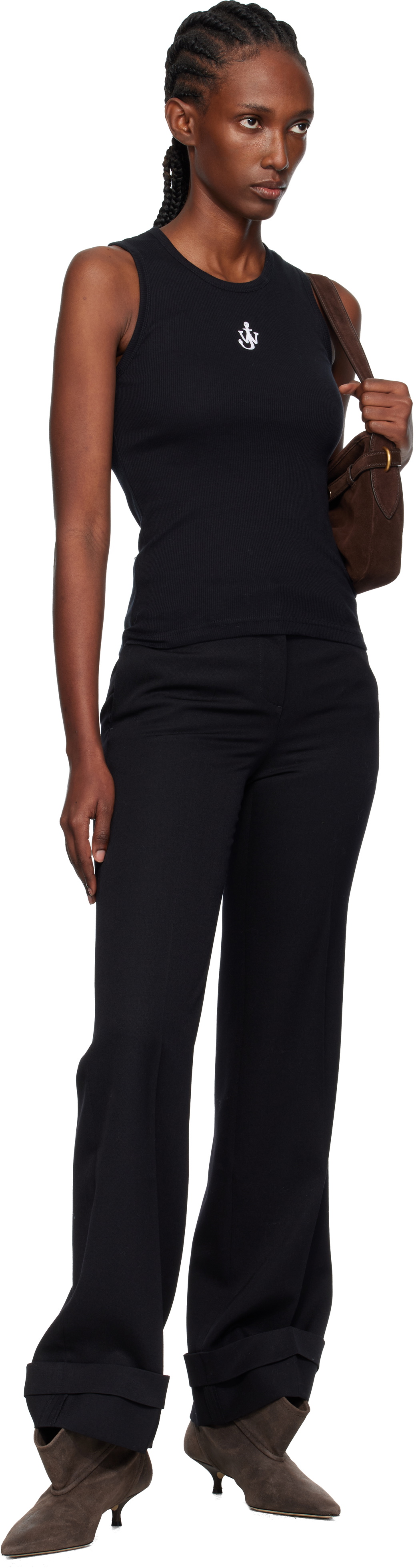 JW Anderson Black Anchor Embroidery Tank Top