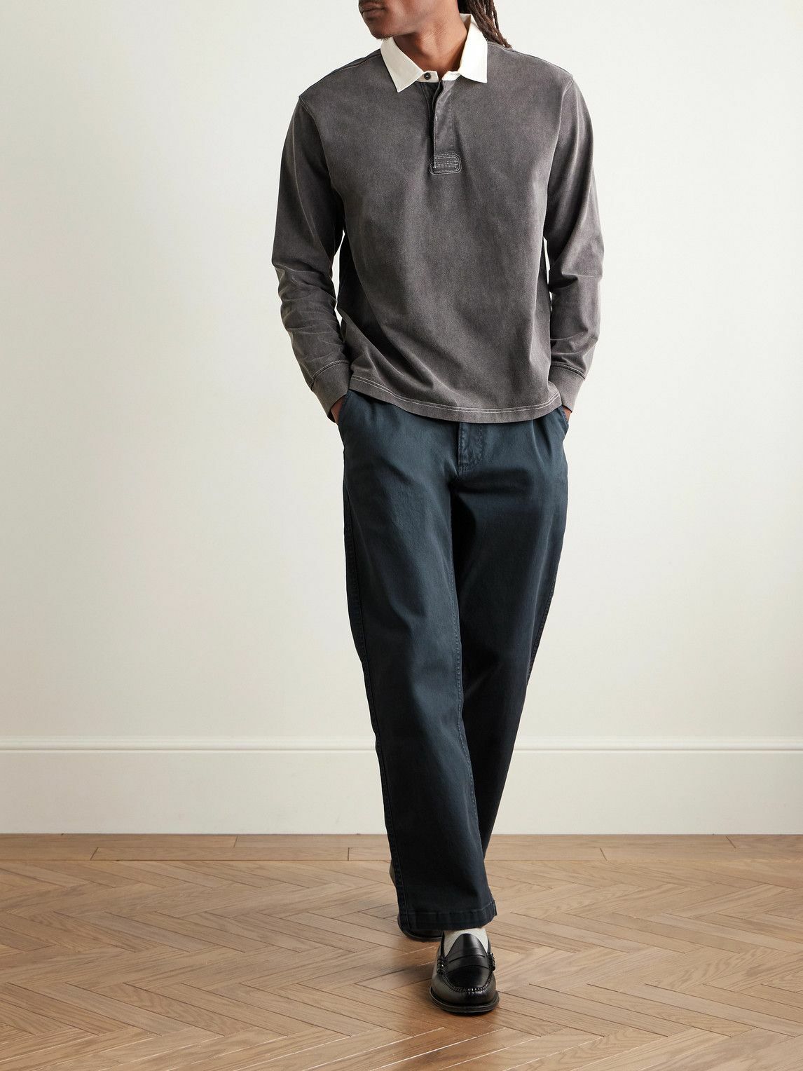 Corridor - Straight-Leg Garment-Dyed Stretch-Cotton Twill Trousers - Blue