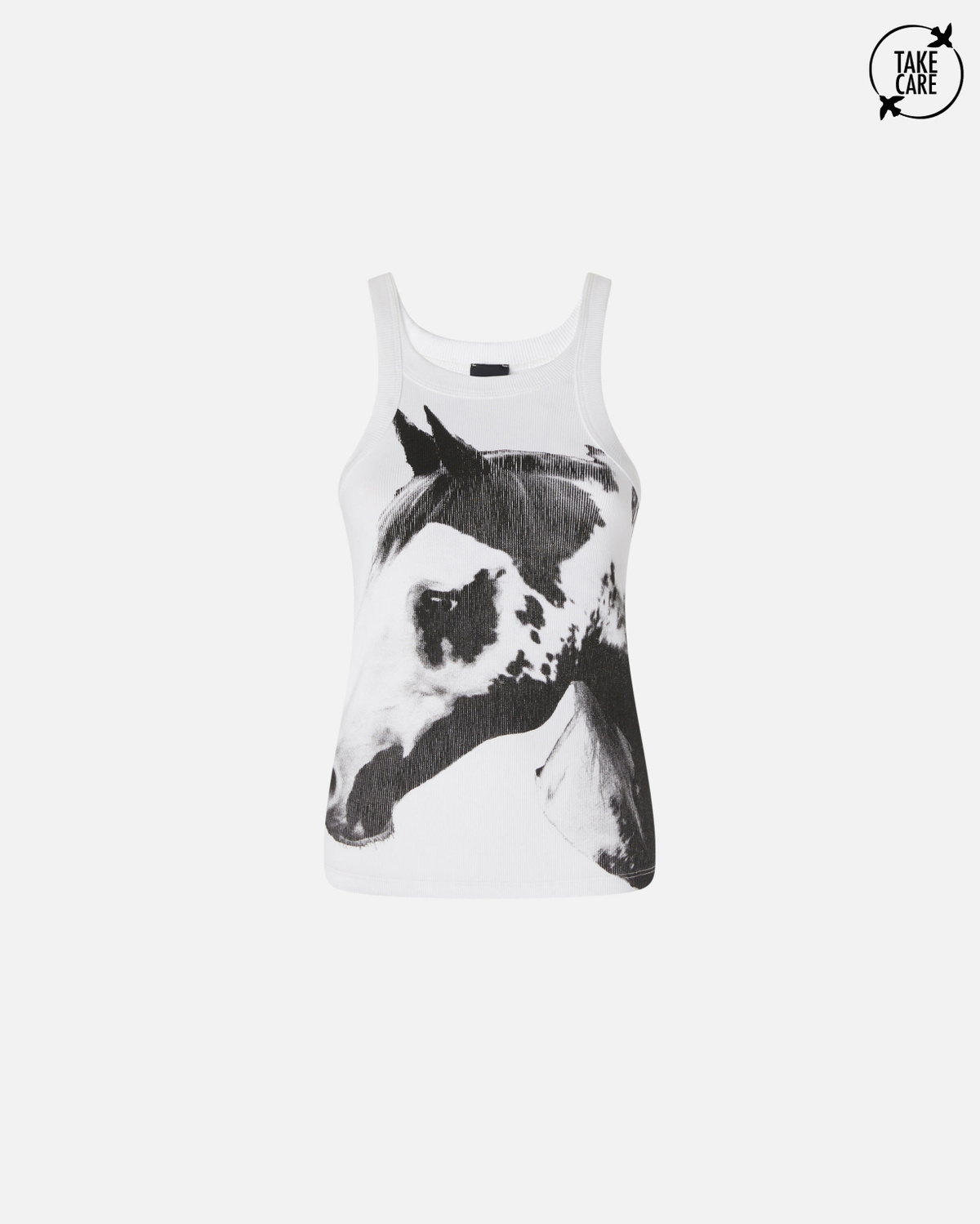 Pinko Reimagine By Pinko X Patrick Mc Dowell Ribbed Vest Top With Horse Print White/Black