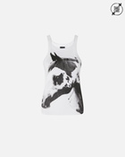 Pinko Reimagine By Pinko X Patrick Mc Dowell Ribbed Vest Top With Horse Print White/Black