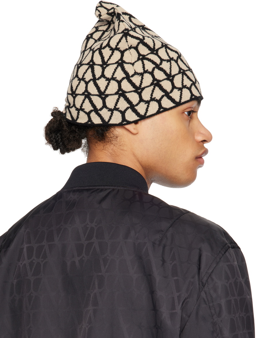 Valentino Garavani Beige & Black Iconographe Beanie