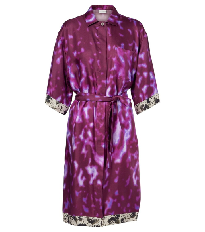 Photo: Dries Van Noten Belted printed silk shirt dress
